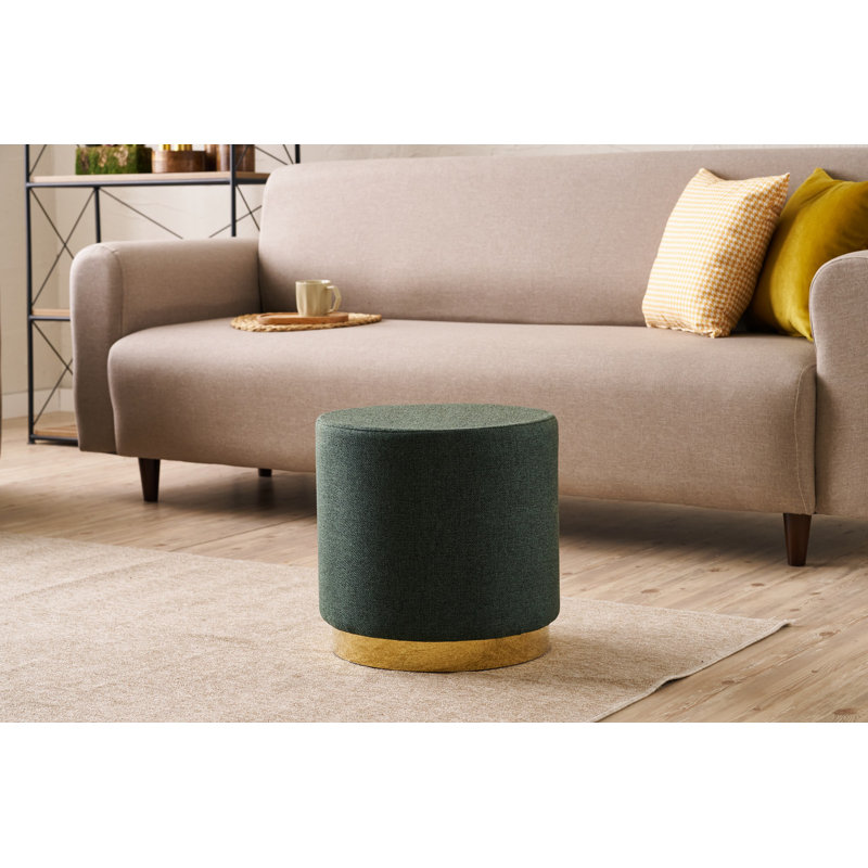 Stylish Green Pouffe with Wooden Frame & Metal Legs, 15.7 in Diameter x 15.7 in Height | 50% Cotton / 50% Polyester Fabric, Easy Clean | Comfortable 32 DNS Foam Seating | Perfect for Living Room & Bedroom Decor