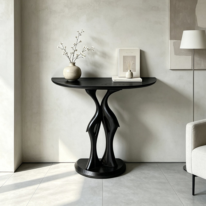 Console artistique en bois de frêne massif, 34.65" H x 39.37" W x 11.81" D, Black