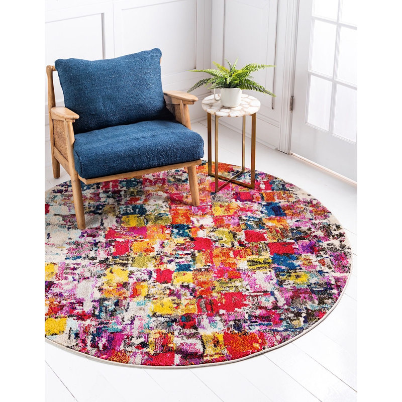 Rizer Washable Abstract Indoor Rug, Round 8'