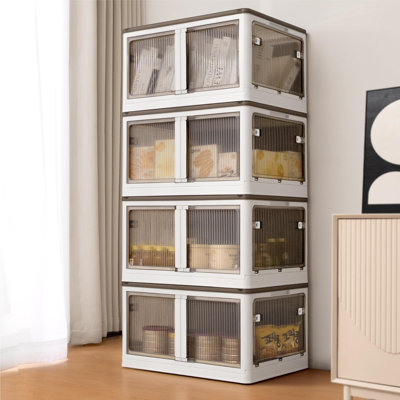 Bacs de rangement pliables à 4 niveaux, bacs de rangement empilables en plastique avec couvercles et roulettes, armoire de rangement en plastique pour faciliter le rangement et l'organisation, grande boîte de rangement pliable pour la maison et le burea