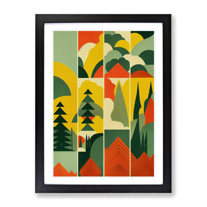 Retro Forest - Single Picture Frame Print, Black Framed, 64cm H x 46cm W x 2cm D