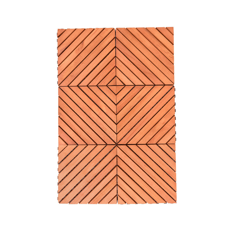 Carreau de terrasse diagonale emboîtable en eucalyptus à lattes (ensemble de 10 tuiles)