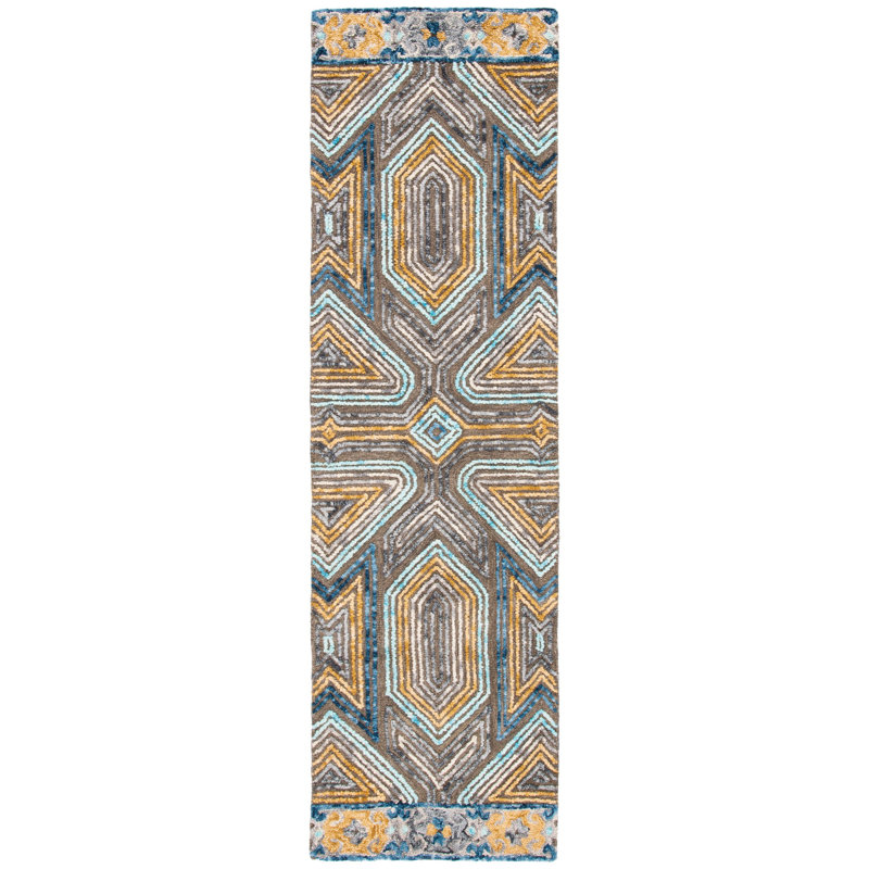 Tapis gris / beige en laine Brashear, Tapis de couloir 2 pi 3 po x 8 pi