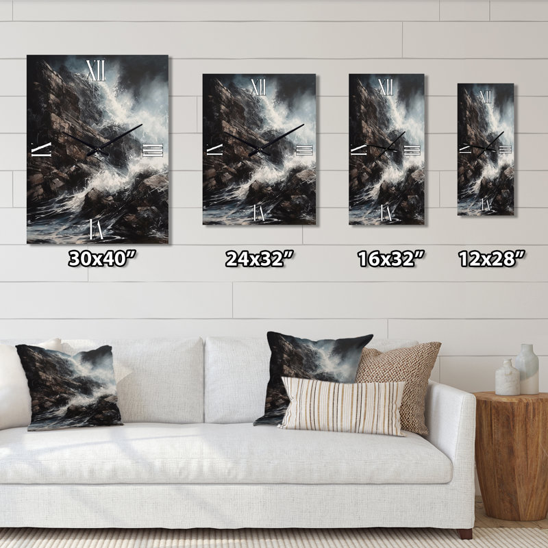 Horloge murale Crashing Rocky Coastline III - Paysages surdimensionnée, H 32 po x l 24 po x P 1 po