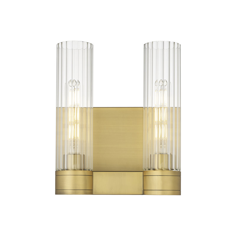 Applique murale 11 po 2 lumières Empire, Laiton brossé, Transparent, H 12,63 po x l 10,5 po x P 5,5 po