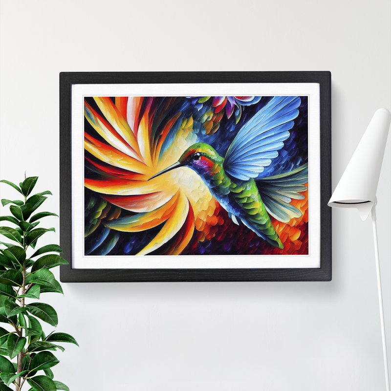 Hummingbird Vol.6 Abstract - Single Picture Frame Painting, Black, 25cm H x 34cm W x 2cm D