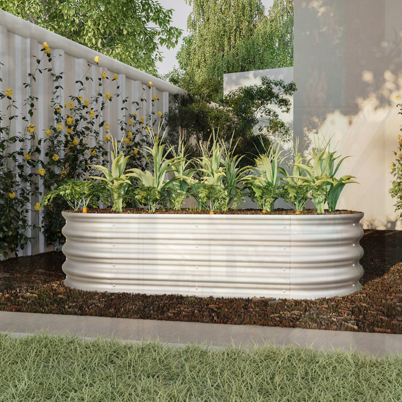 Galvanized Planter Raised Garden Beds, 12" H x 46.65" W x 24.6" D, Silver