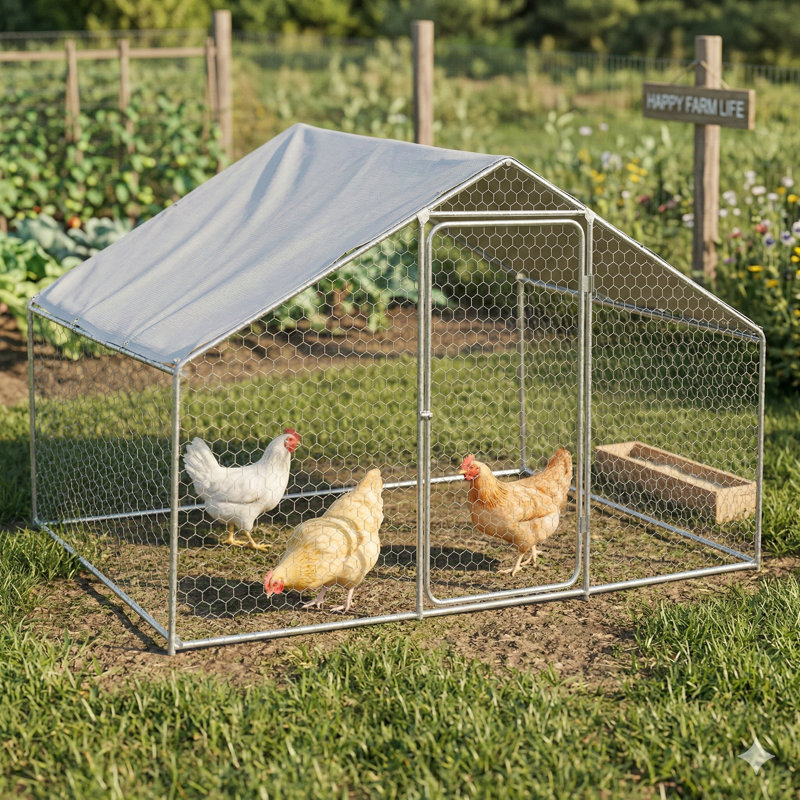 Poulailler d'extérieur en métal, dimensions compactes de 10 x 6 x 6 pieds