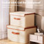 Paquet de 2 grands bacs de rangement en tissu avec couvercles pliables et pliables, boîtes de rangement pour placard avec poignées pour bureau à domicile Bas Paniers de rangement avec poignée, pour livres, placard, chambre à coucher, maison-1756002107