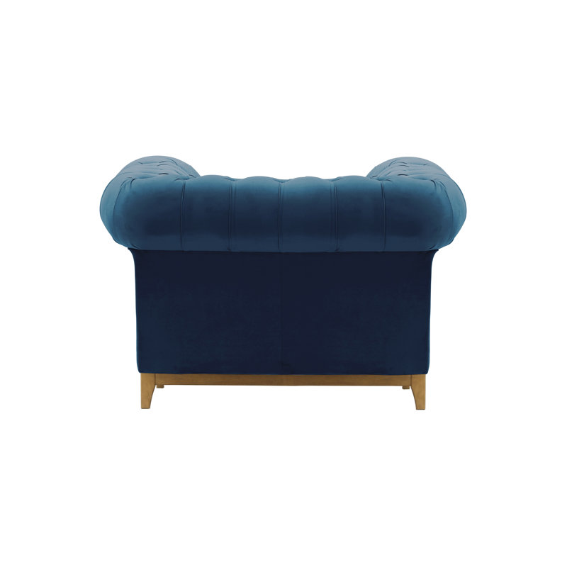 Frizzell Velvet Chesterfield Chair, Blue, Oak