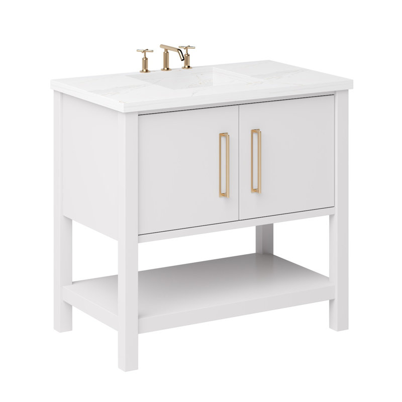 Kiawah Single Bath Vanity, 30", Strong White, Satin Gold