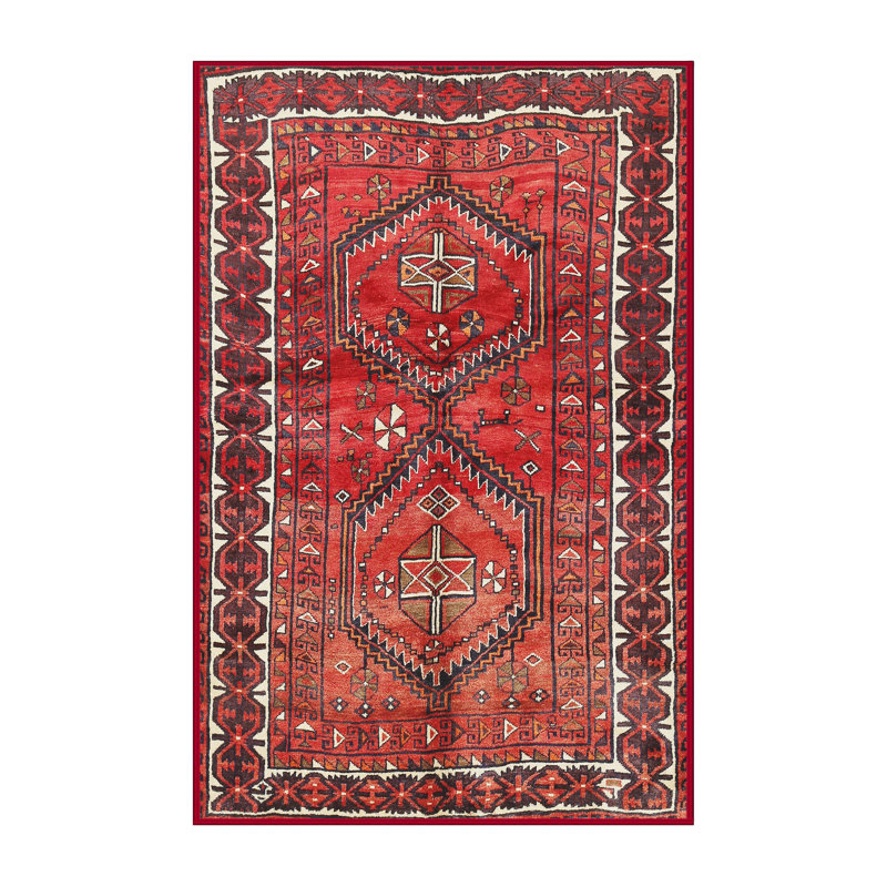 Tapis traditionnel rouge / bleu / beige, Rectangle 8 pi x 10 pi