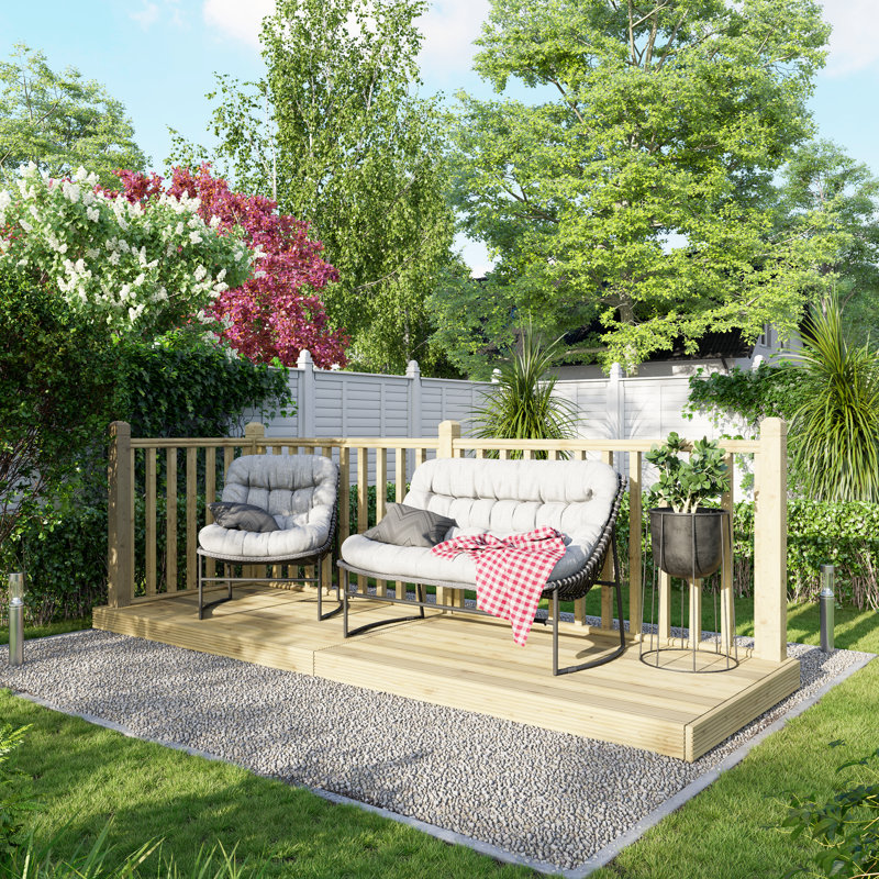 Powersheds 4 x 12ft Timber Pressure Treated Decking Kit - Handrails on Two Sides