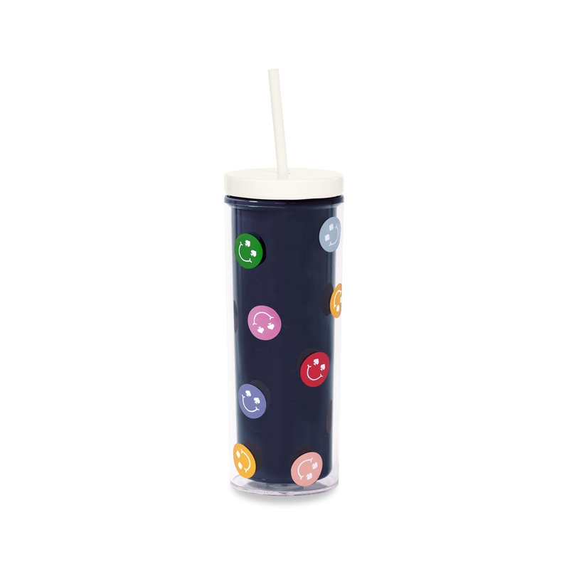 Acrylic Tumbler With Straw, Spade Smiley