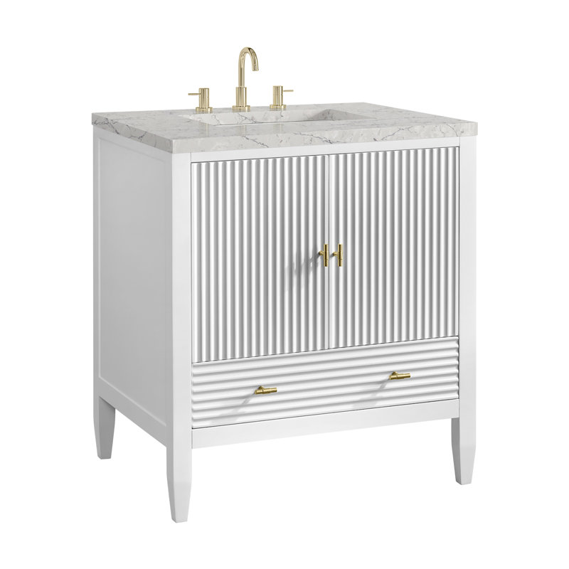 Myrrin 30" W Single Vanity, Bright White, Eternal Jasmine Pearl, 8" Widespread