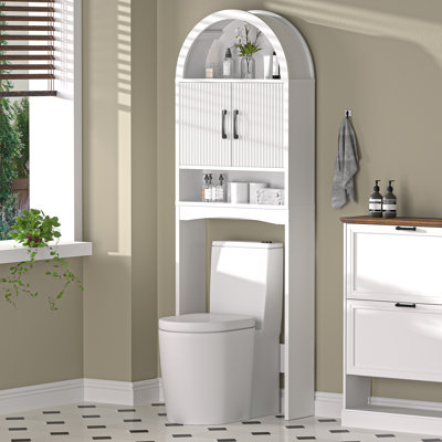 Over The Toilet Storage Cabinet, Freestanding Bathroom Organizer With Adjustable Shelf And Anti-tip Device, Arched Cabinet With Doors, Space-saving Toilet Storage For Bathroom, Laundry, Mini Bar