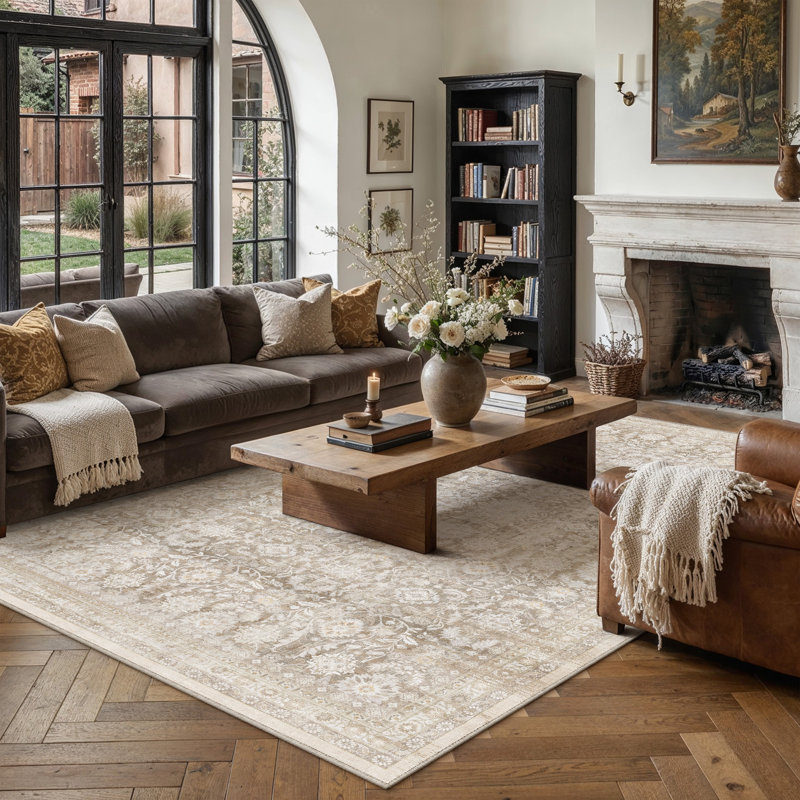 Tapis décoratif rétro Riva, Beige, Rectangle 7'9" x 9'9"