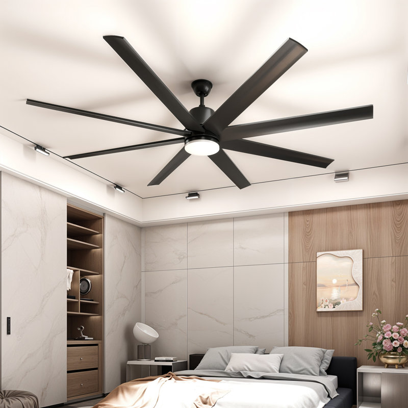  Ventilateur de plafond noir intelligent 72 pouces avec lumière, ventilateur de plafond moderne à 8 pales avec lumière et télécommande Smart