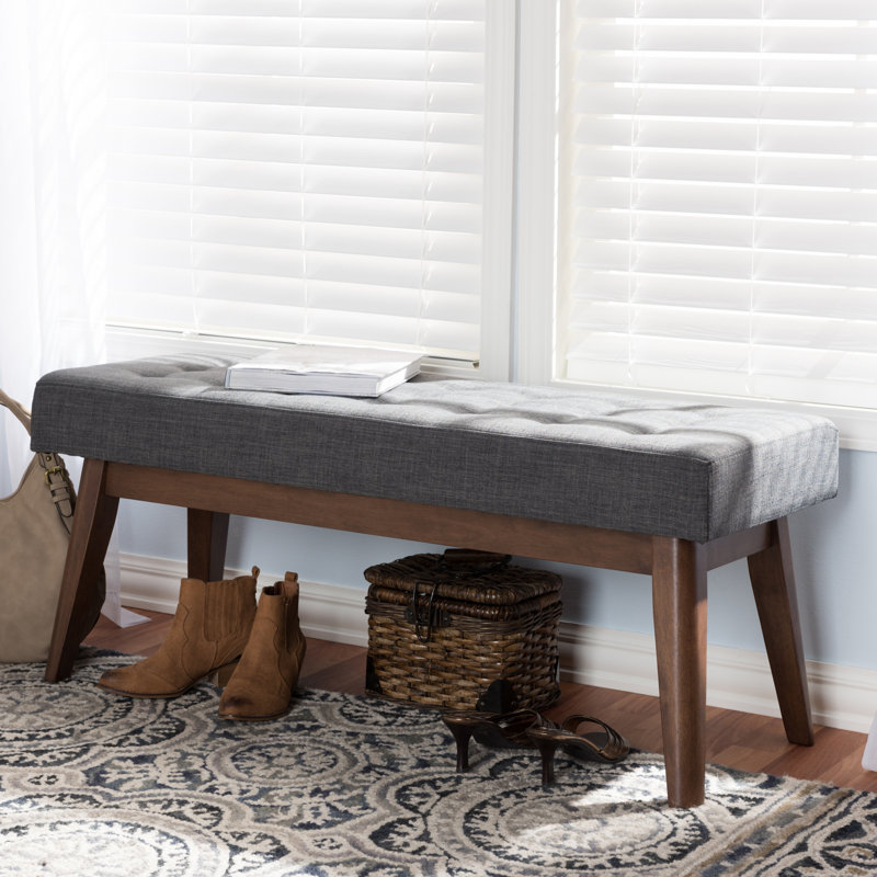 Polyester Upholstered Bench, Dark Grey