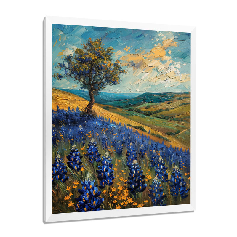 «Blue Green Morning Magic Blue Bonnets Fields» - art mural Bonnets bleus, Métal métal, H 12 po x l 20 po