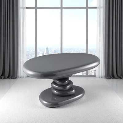 Table de bout sculpturale moderne à haute brillance grise avec forme organique