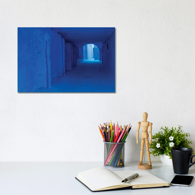 Africa, Morocco, Chefchaouen. Blue-Painted Alley. by Jaynes Gallery - Wrapped Canvas Print, 20.32cm H x 30.48cm W x 1.905cm D