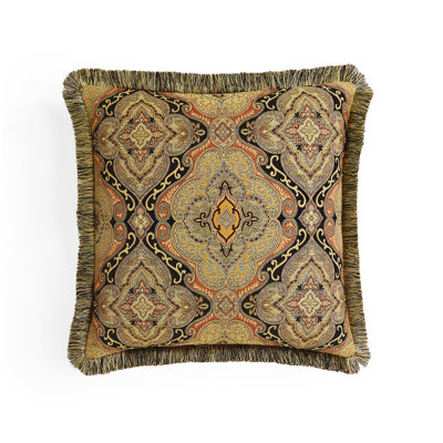 Austin Horn Classics Ravel Main Pillow – 20"X20" With Brush Fringe Edge, Polyester Filled – Bronze/Black