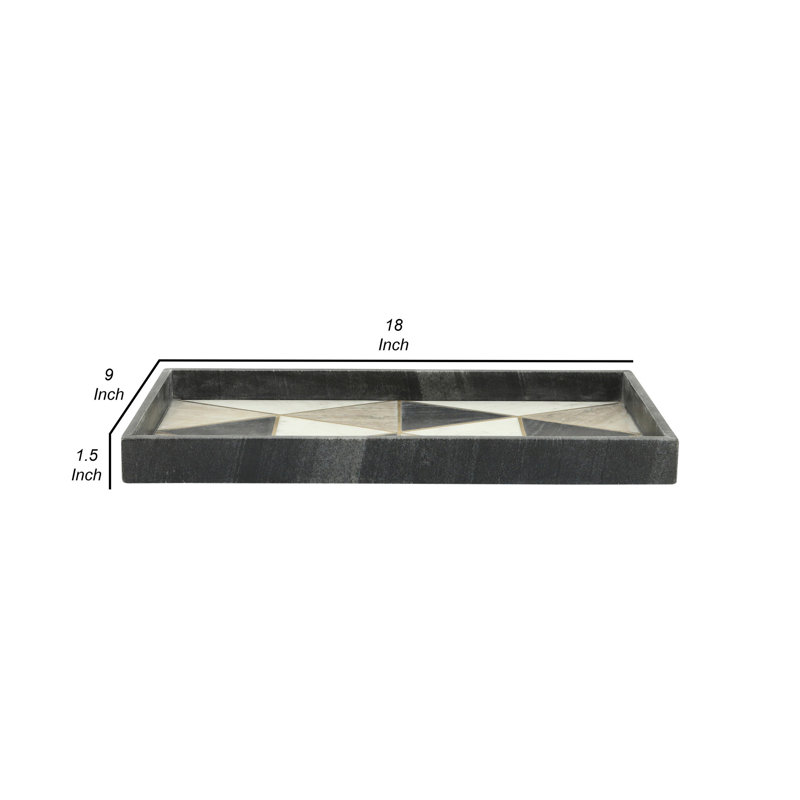 Plateau rectangulaire en marbre 9 po x 18 po, noir, blanc H 1,5 po - 18,0 po x 9,0 po x 1,5 po
