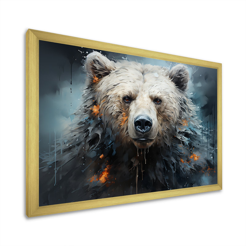 Minimalisme ours noir et blanc sur toile, H 34 po x l 44 po x P 1,5 po, Encadrement doré