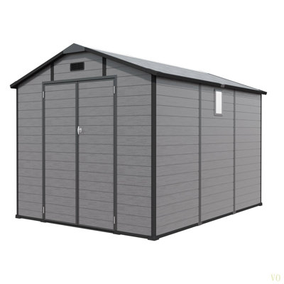 8X10 FT Plastic Outdoor Storage Shed - Lockable Resin Tool Shed With Window & Floor