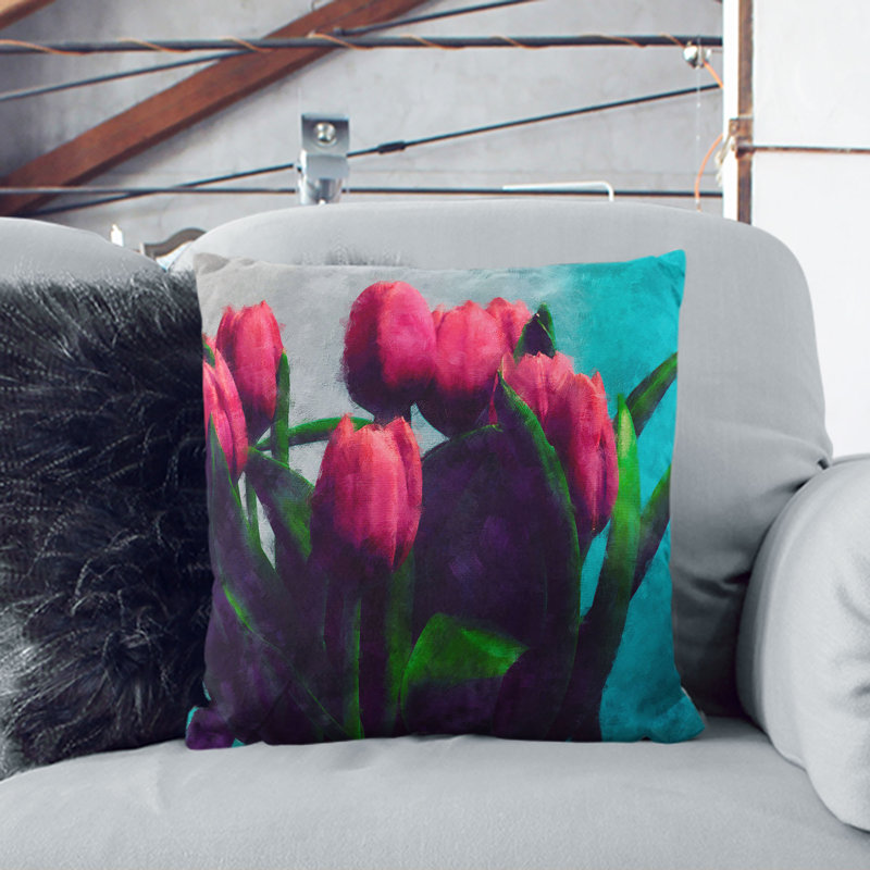 Bouquet of Red Tulips Cushion with Filling, Stone, 40cm H x 40cm W x 15cm D