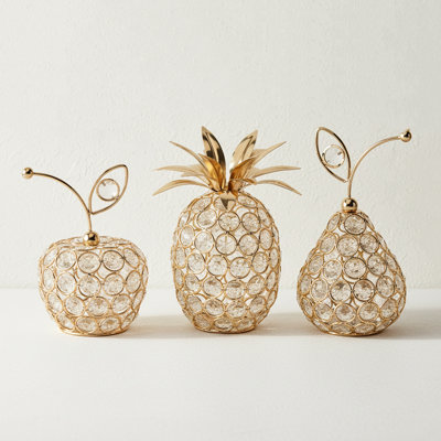 Ensemble de 3 sculptures artificielles en cristal artificiel L, pomme, poire et ananas