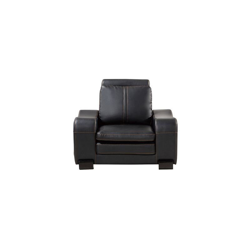 Fauteuil club et repose-pieds Barnier, Cuir véritable noir