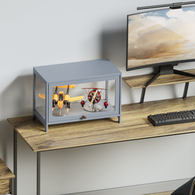 Modern 15.7" 1-Tier Transparent Display Cabinet Floor Standing Showcase With Flip-Up Door, Perfect For Living Room, Bedroom, Or Office Curios
