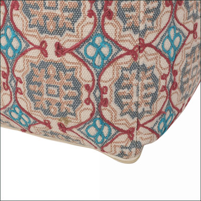 Ottoman Pouf - Rustic Elegance Seat/Foot Rest for Living Room | Multi | Fabric