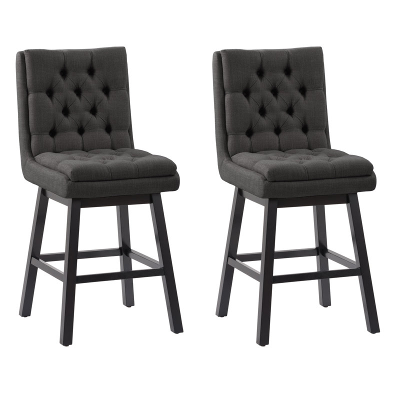 Tufted Fabric Barstool, Set of 2, Grey
