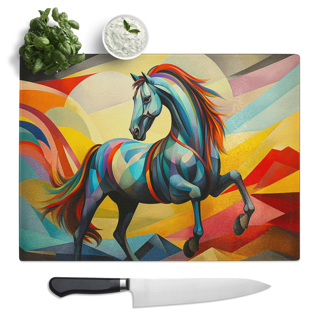 Horse Art Deco  Glass Chopping Board