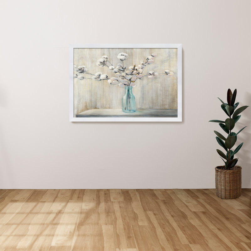 «Cotton Bouquet», reproduction de peinture acrylique, H 21,5 po x l 27,5 po x P 0,75 po, Cadre blanc