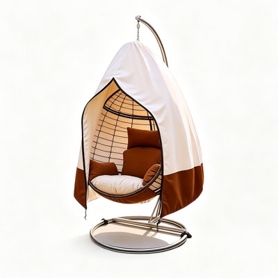 Beige Brown Spliced Silver Coated Egg Chair Cover 800MM Waterproof Outdoor Protector with Zippers Straps and Storage Bag