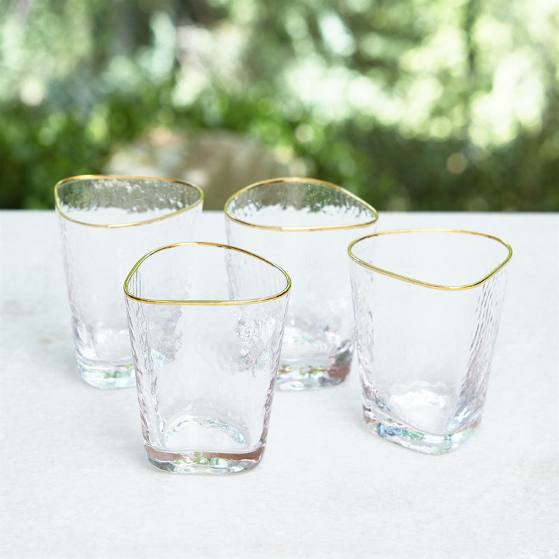 Clear Hammered Glass Set with Gold Rim, Round Shape