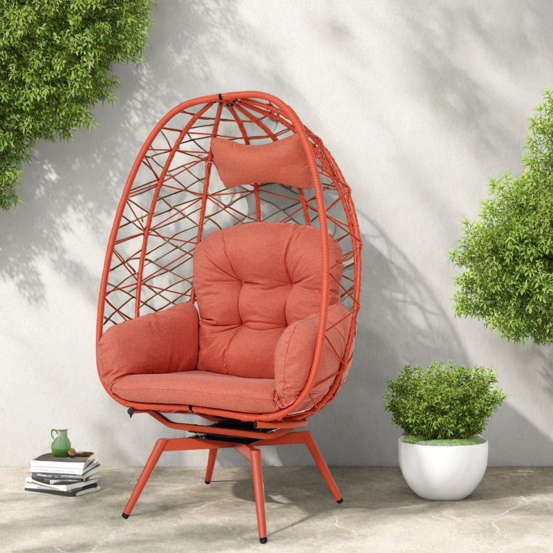 Chaises longues pivotantes de patio, chaise d'œuf en acier de rotin de Pe pour la maison de patio