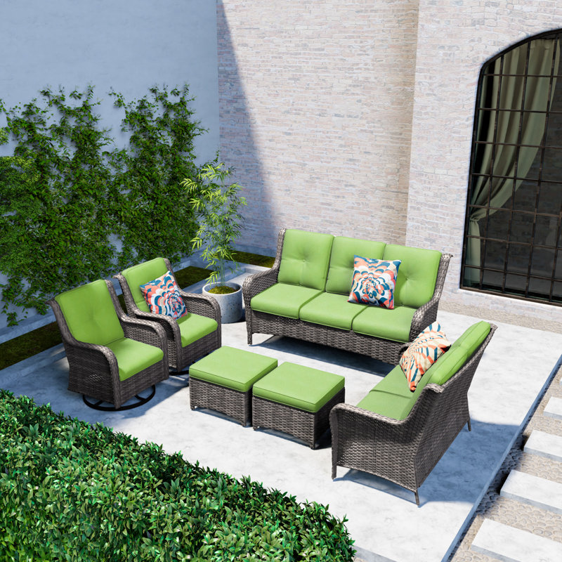 Ensemble de meubles de patio en osier 6 pièces 6 pièces, Vert