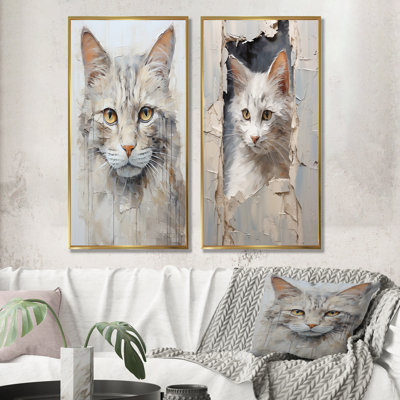 Minimalisme, chat beige, ensemble de 2 reproductions d'art mural