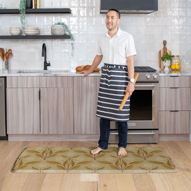 Tapis de cuisine anti-fatigue, motif de vigne d'hortensia en feuille d'or, Feuille dorée, 30 po x 72 po
