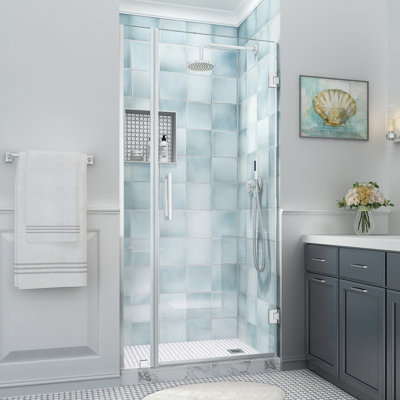 Belmore XL 32.25 - 33.25 in. W x 80 in. H Frameless Hinged Shower Door with StarCast Glass