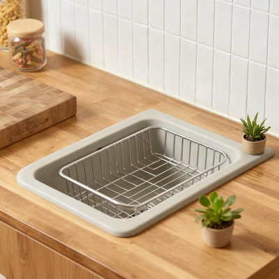 Expandable Over The Sink Dish Drying Rack And Vegetable Colander, Stainless Steel Space-Saving Kitchen Organizer With Non-Slip Feet