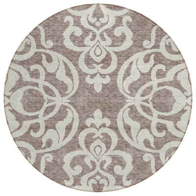 Tapis rond lavable intérieur taupe et ivoire 8 pi