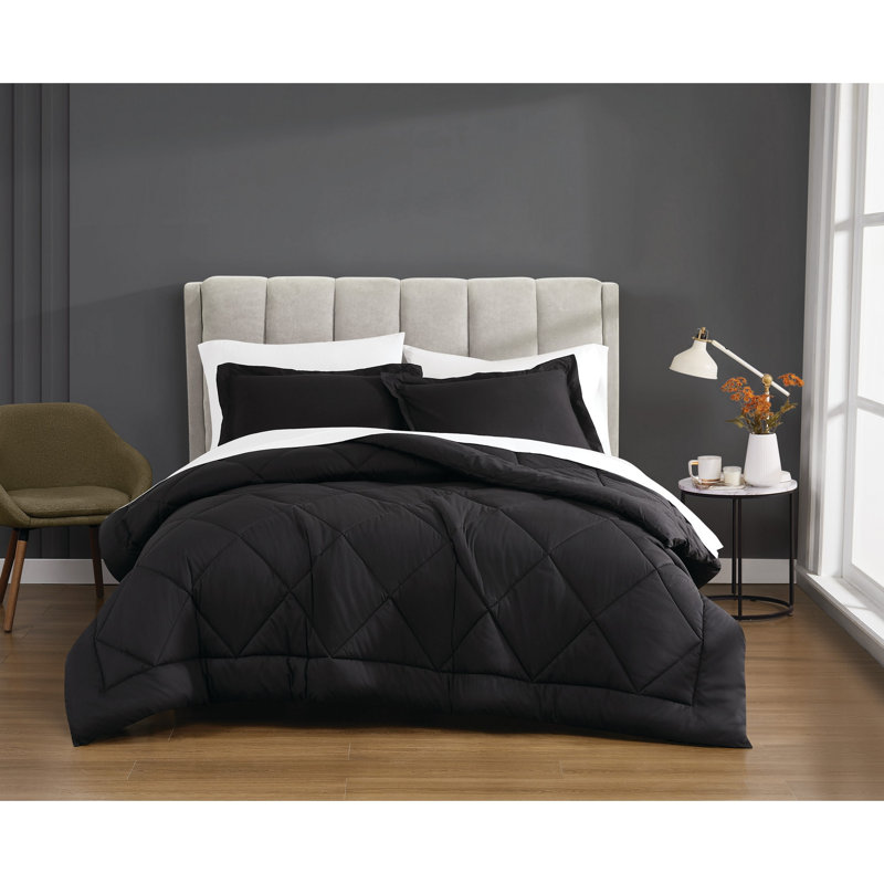 Ensemble d'édredon en coton, Édredon pour très grand lit + 2 très grandes ta, Noir