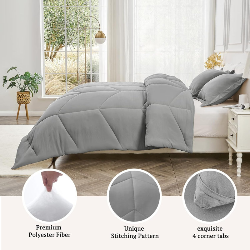 Édredon en duvet synthétique toutes saisons, Lit simple, Gris