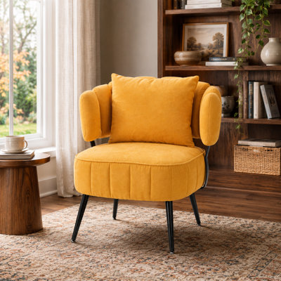 Chaise d'appoint rembourrée en velours côtelé avec structure en métal, chaises de loisirs simples pour salon, jaune